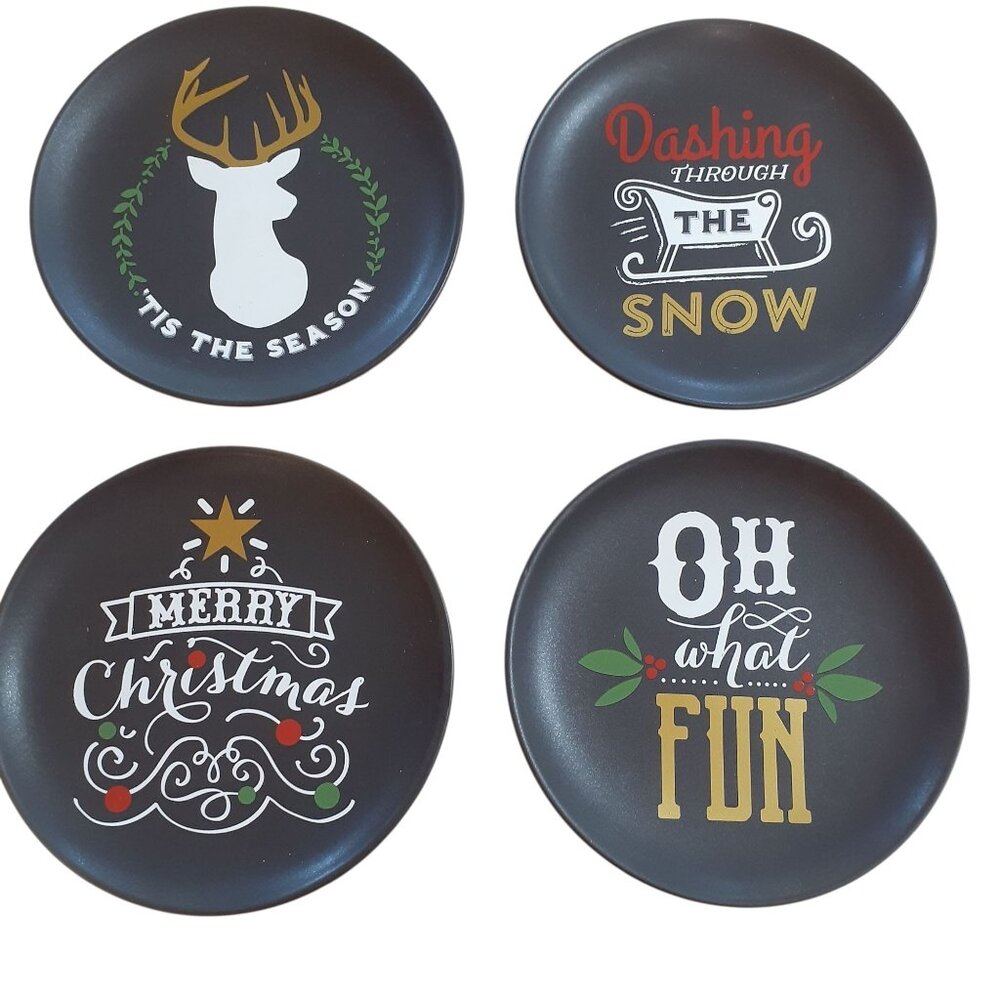 Lot of 4 Clay Art Christmas 6" Plates Holiday Dinnerware Serving Dessert Cookie